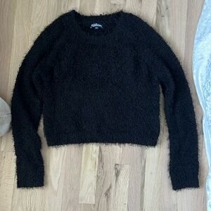 Black fuzzy sweater crop top